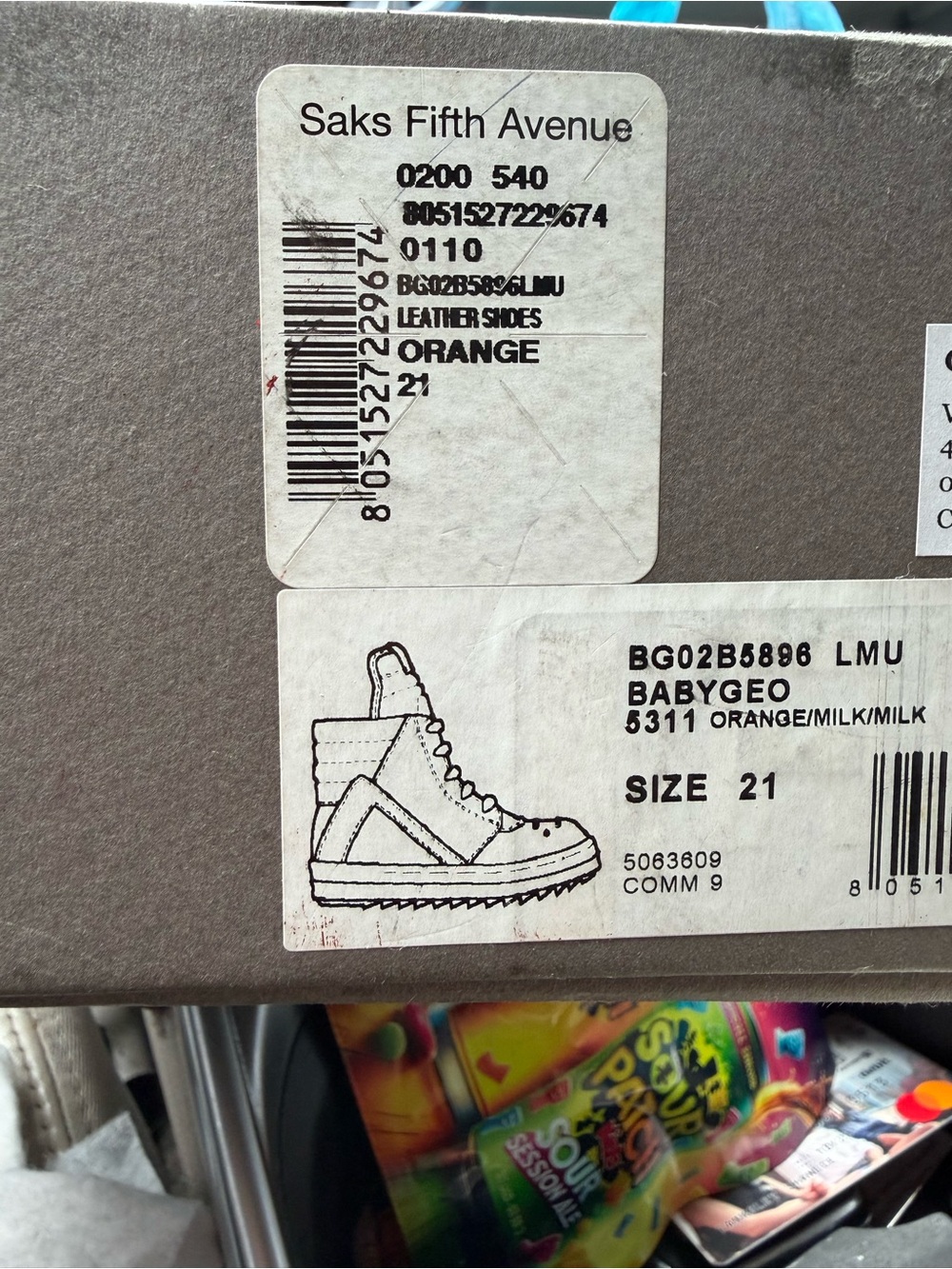 Saks Fifth Avenue Orange/Milk High-Top BabyGeo Sneakers - Picture 2 of 4